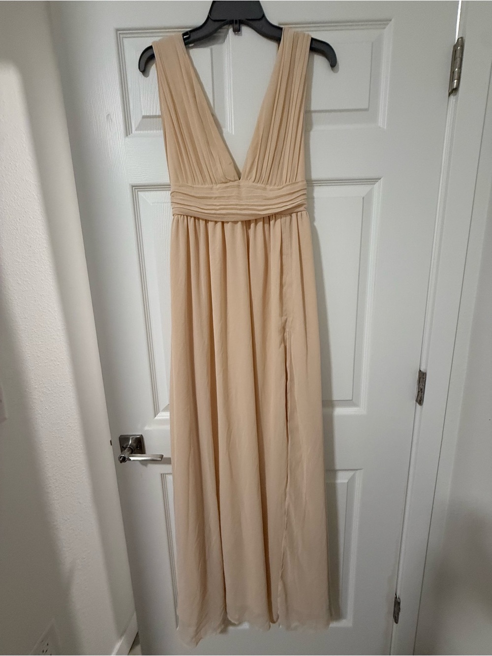 Lulu's Taupe Chiffon V-Neck Maxi Dress